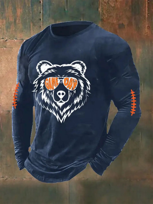Men’s Football Fans Lovers Gameday Long Sleeve T Shirt Navy Blue / S