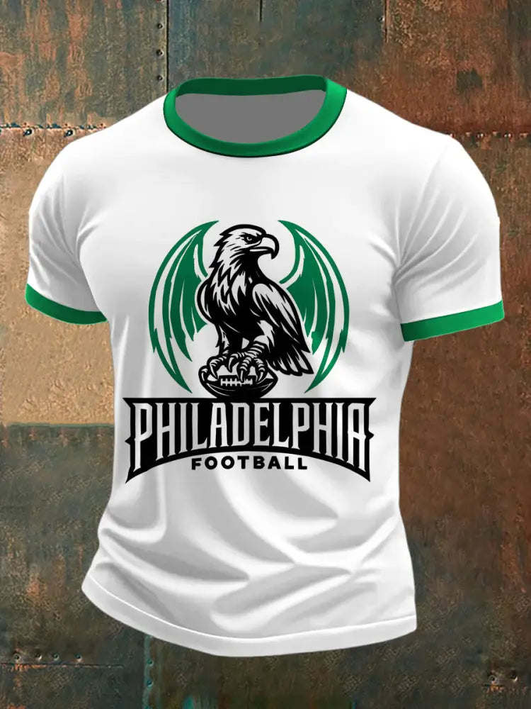 Men’s Football Philadelphia Eagles Printed Vintage Fashion Loose Short Sleeve T-Shirt White / S