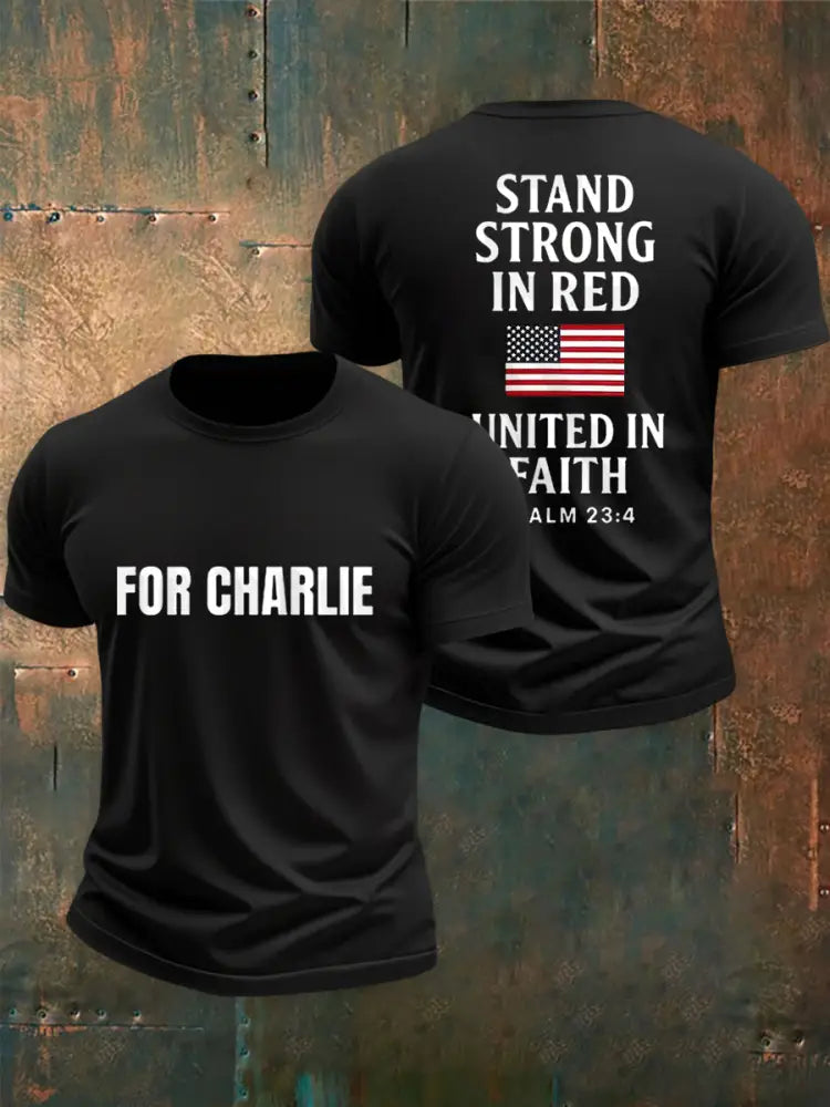 Men’s For Charlie Stand Strong In Red United In Faith Tee Black / S