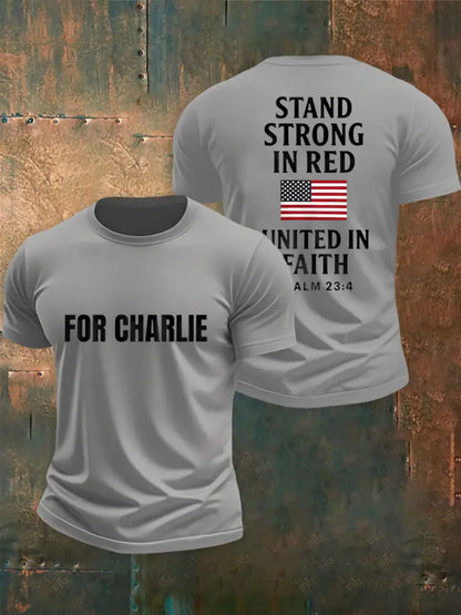 Men’s For Charlie Stand Strong In Red United In Faith Tee Light Gray / S