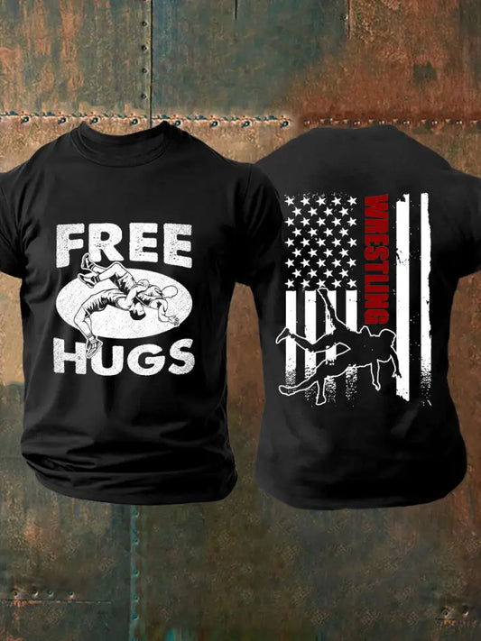 Men’s free hugs Wrestling T-shirts Black / S