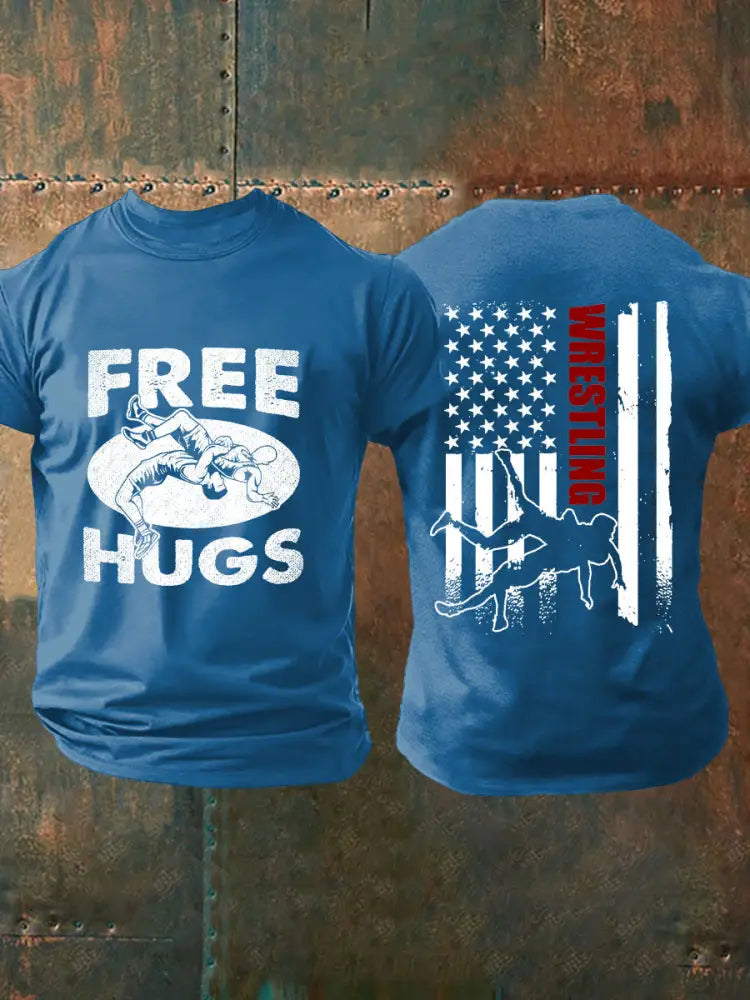 Men’s free hugs Wrestling T-shirts Blue / S