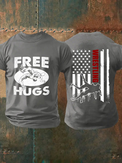 Men’s free hugs Wrestling T-shirts Light Gray / S
