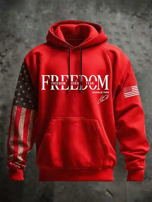 Men’s Freedom Charlie Kirk Oversized Drop-Shoulder Hoodie With Pockets