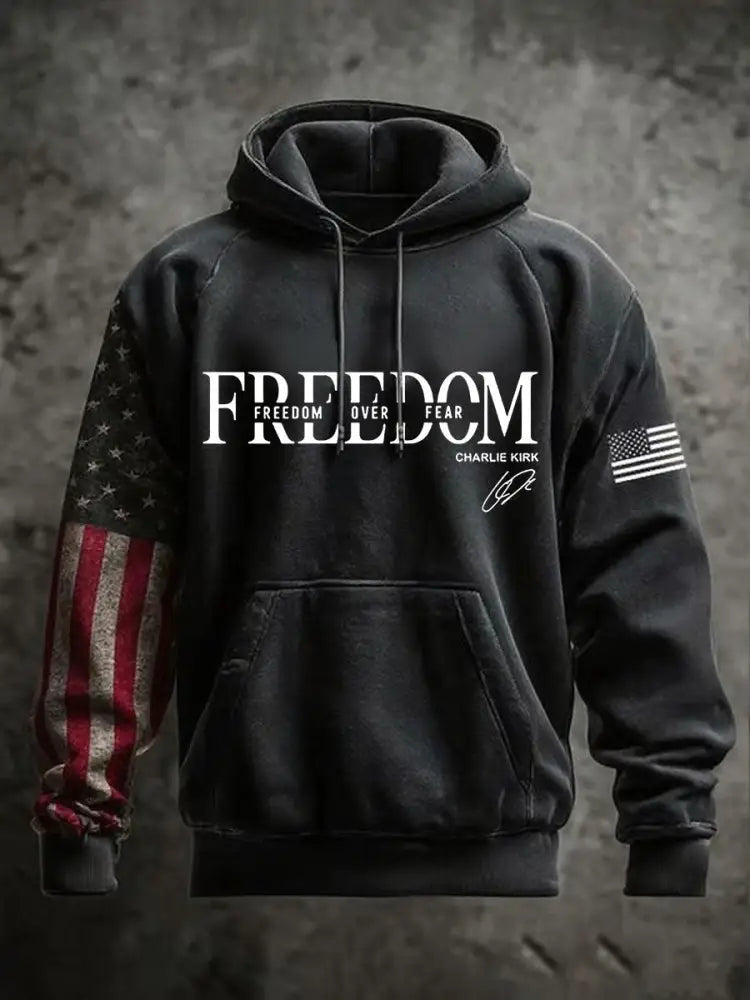 Men’s Freedom Charlie Kirk Oversized Drop-Shoulder Hoodie With Pockets Black / S