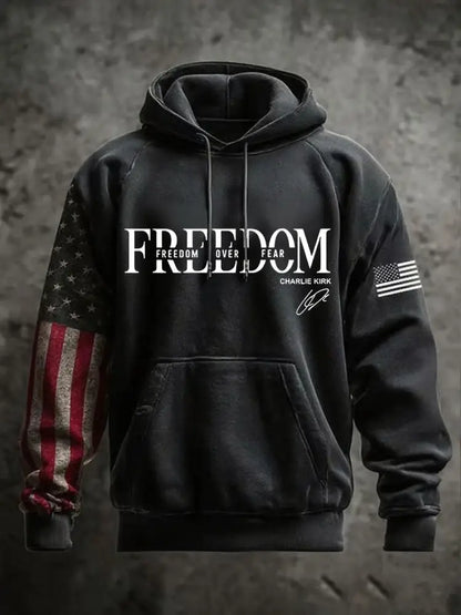 Men’s Freedom Charlie Kirk Oversized Drop-Shoulder Hoodie With Pockets Black / S
