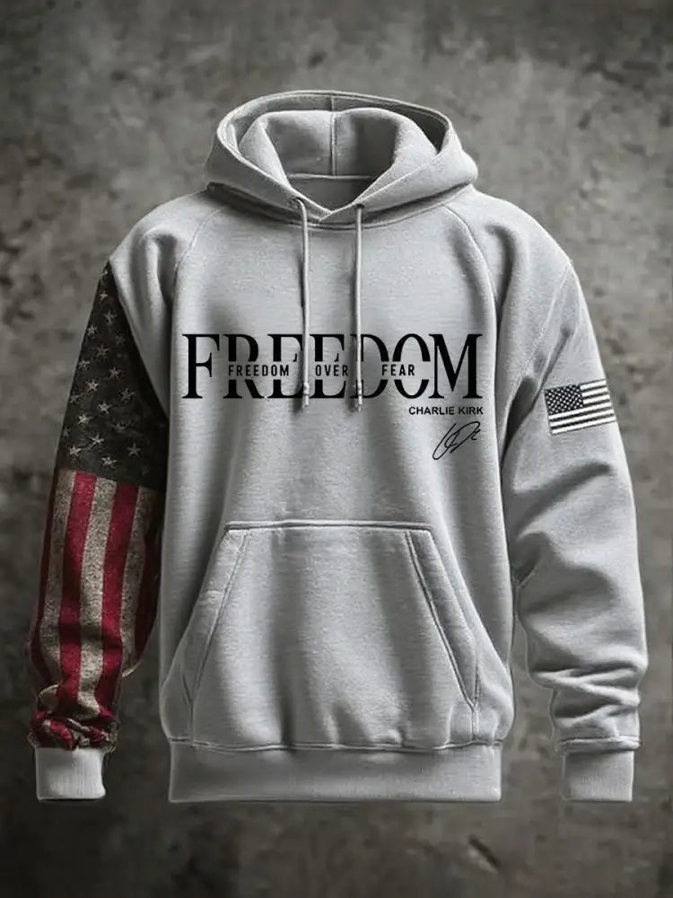 Men’s Freedom Charlie Kirk Oversized Drop-Shoulder Hoodie With Pockets Gray / S