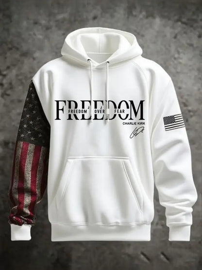 Men’s Freedom Charlie Kirk Oversized Drop-Shoulder Hoodie With Pockets White / S