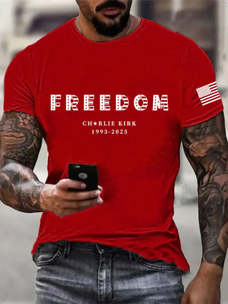Men’s Freedom Charlie Kirk Printed T-shirt Pure Red / S