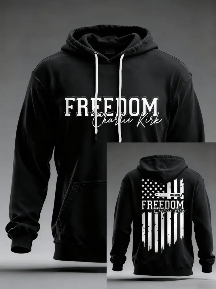 Men’s Freedom Charlie Kirk US Flag Print Hoodie Black / S