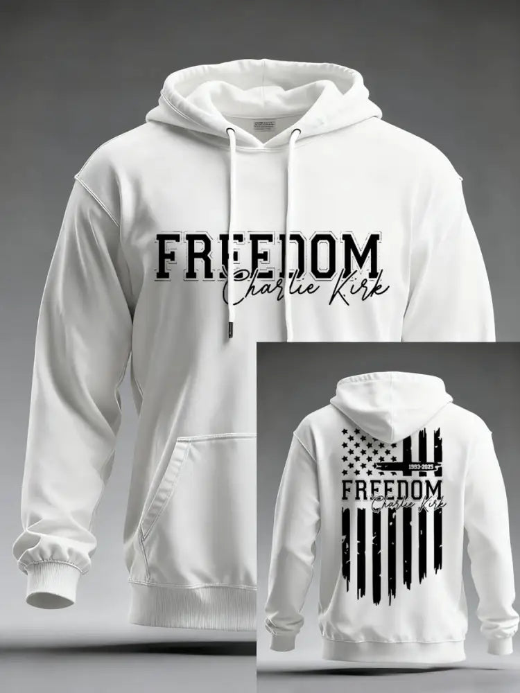 Men’s Freedom Charlie Kirk US Flag Print Hoodie White / S