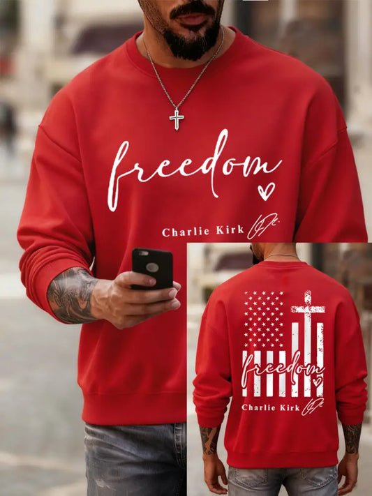 Men’s Freedom Charlie Kirk USA Flag Print Sweatshirt Red / S