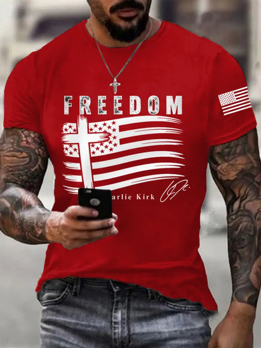 Men’s Freedom Cross USA Flag Print Tee Red / S