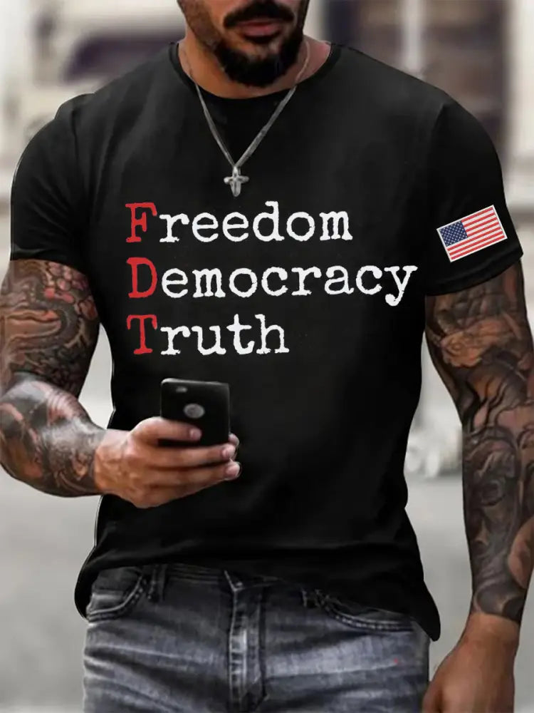 Men’s Freedom Democracy Truth Printed T-shirt Black / S