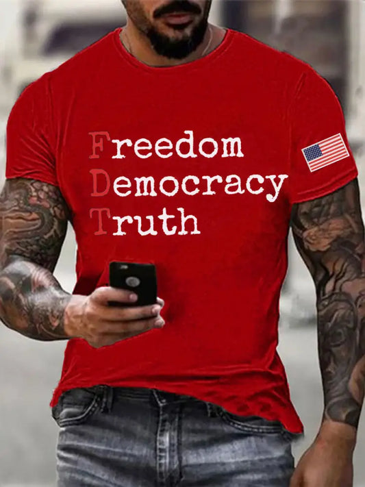 Men’s Freedom Democracy Truth Printed T-shirt Pure Red / S