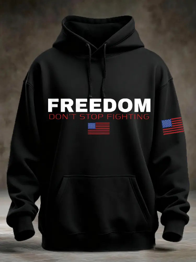 Men’s Freedom Don’t Stop Fighting Pocket Hoodie Black / S