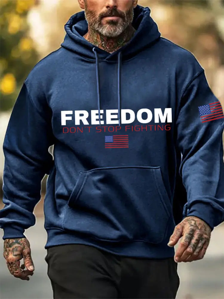 Men’s Freedom Don’t Stop Fighting Pocket Hoodie Blue / S