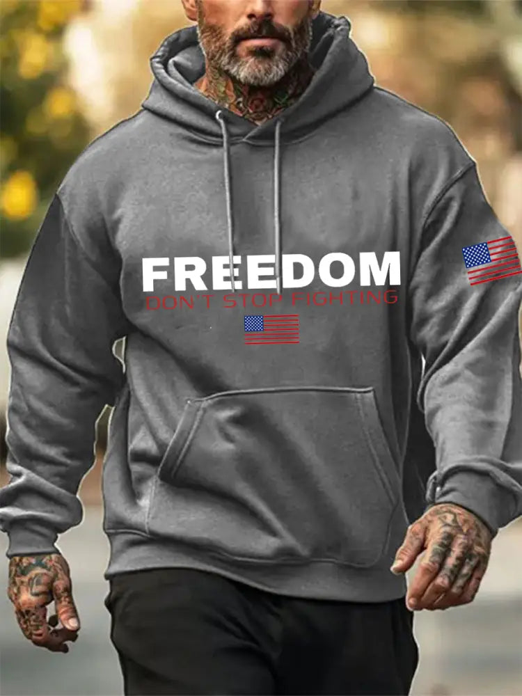 Men’s Freedom Don’t Stop Fighting Pocket Hoodie Gray / S