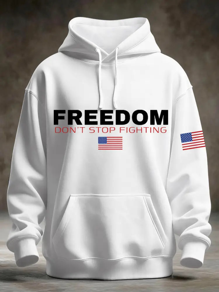 Men’s Freedom Don’t Stop Fighting Pocket Hoodie White / S