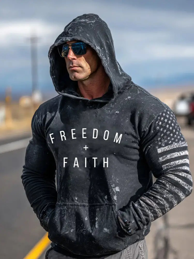 Men’s Freedom Faith Printed Casual Hoodie Black / S