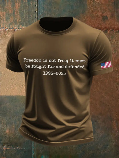 Men’s Freedom Is Not Free It Must Be Fought For And Defended Print T-Shirt Brown / S