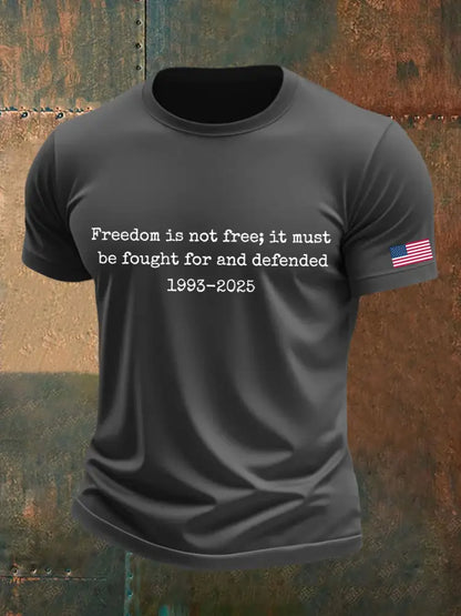 Men’s Freedom Is Not Free It Must Be Fought For And Defended Print T-Shirt Gray / S