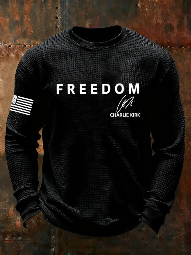 Men’s Freedom Is Not Free R.I.P Charlie Kirk Waffle Long Sleeve T-Shirt Black / S