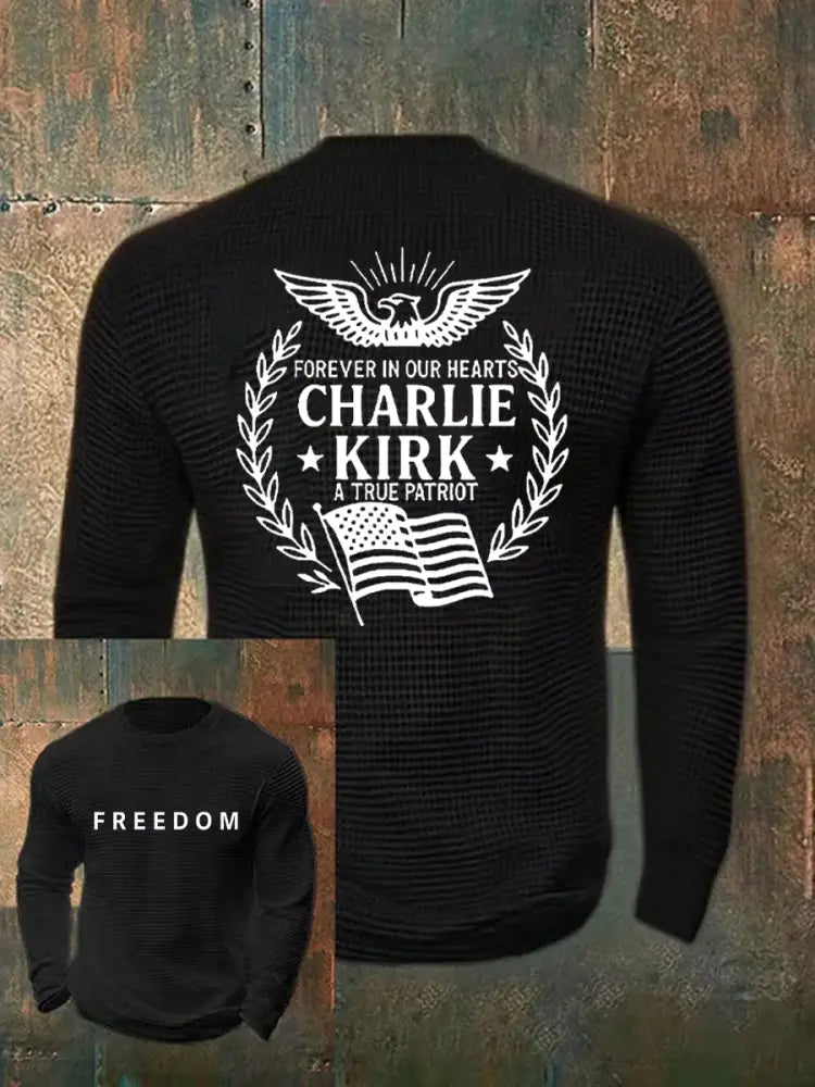 Men’s Freedom Is Not Free R.I.P Charlie Kirk Waffle Long Sleeve T-Shirt Black / S
