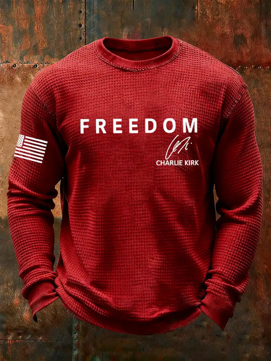 Men’s Freedom Is Not Free R.I.P Charlie Kirk Waffle Long Sleeve T-Shirt Red / S