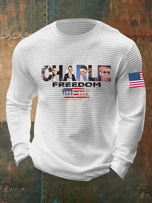 Men’s Freedom Is Not Free R.I.P Charlie Kirk Waffle Long Sleeve T-Shirt White / S