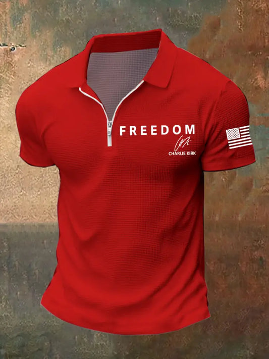 Men’s Freedom Is Not Free R.I.P Charlie Kirk Waffle Short Sleeve Zip Up Top Red / S