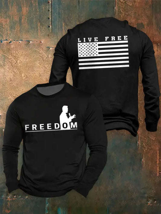 Men’s Freedom Live Free Print long sleeve round neck T-shirt Black / S