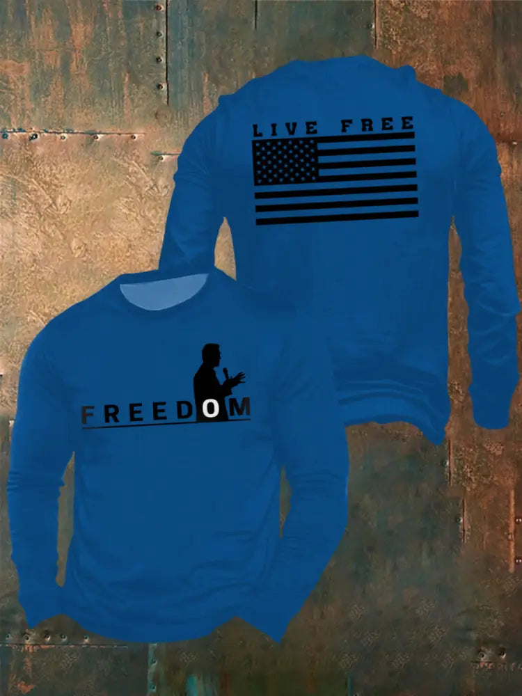 Men’s Freedom Live Free Print long sleeve round neck T-shirt Blue / S