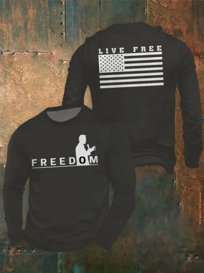 Men’s Freedom Live Free Print long sleeve round neck T-shirt Dark Gray / S