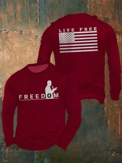 Men’s Freedom Live Free Print long sleeve round neck T-shirt Deep Red / S