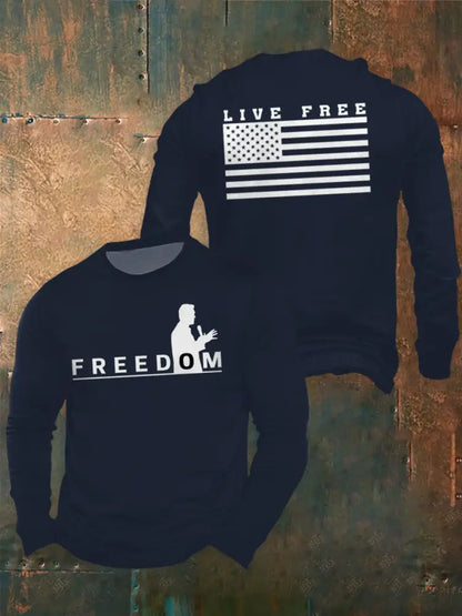 Men’s Freedom Live Free Print long sleeve round neck T-shirt Navy Blue / S