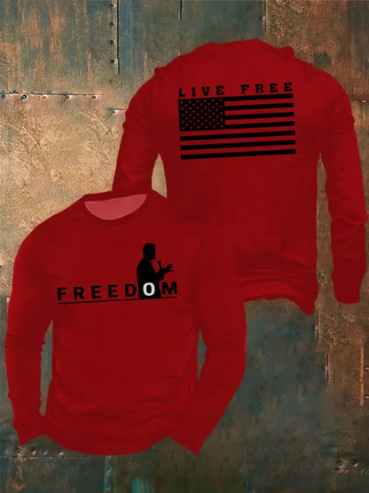 Men’s Freedom Live Free Print long sleeve round neck T-shirt Pure Red / S