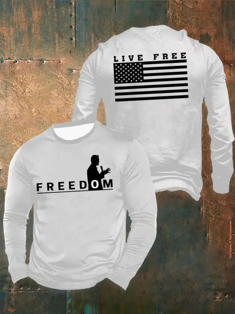 Men’s Freedom Live Free Print long sleeve round neck T-shirt White / S