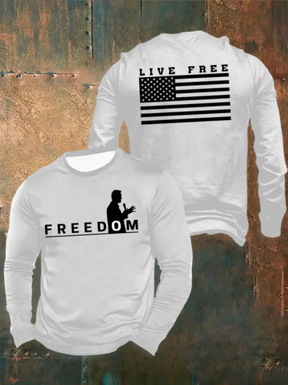 Men’s Freedom Live Free Print long sleeve round neck T-shirt White / S