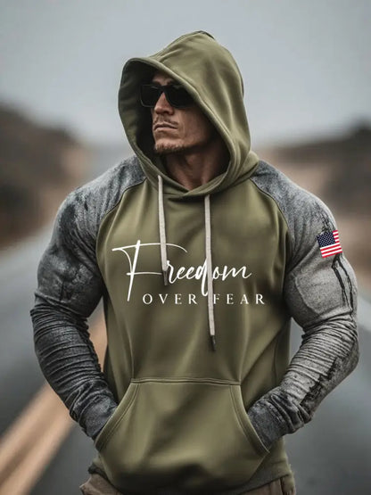 Men’s Freedom Over Fear Printed Casual Hoodie Army Green / S