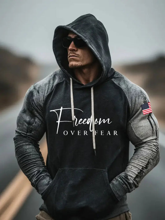 Men’s Freedom Over Fear Printed Casual Hoodie Black / S