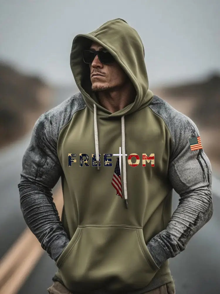 Men’s Freedom Printed Casual Hoodie Army Green / S