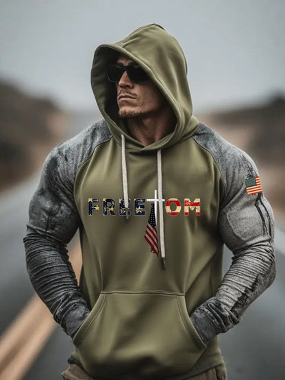 Men’s Freedom Printed Casual Hoodie Army Green / S