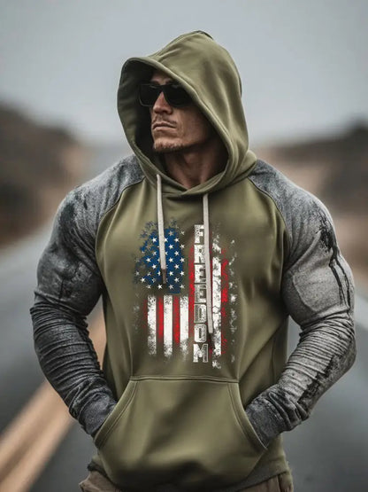 Men’s Freedom Printed Casual Hoodie Army Green / S