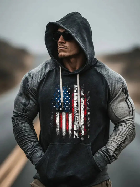 Men’s Freedom Printed Casual Hoodie Black / S