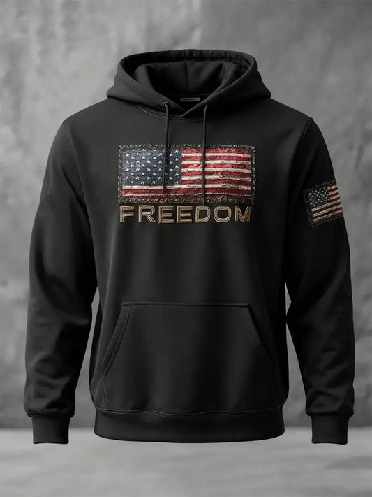 Men’s Freedom Printed Casual Hoodie Black / S