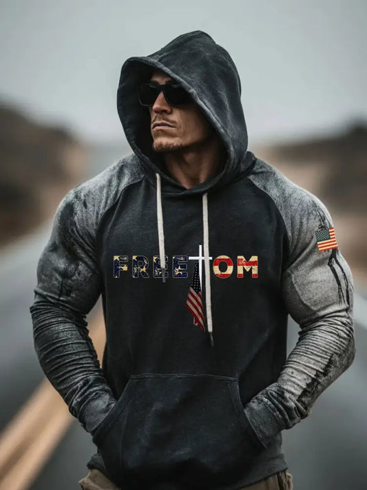 Men’s Freedom Printed Casual Hoodie Black / S