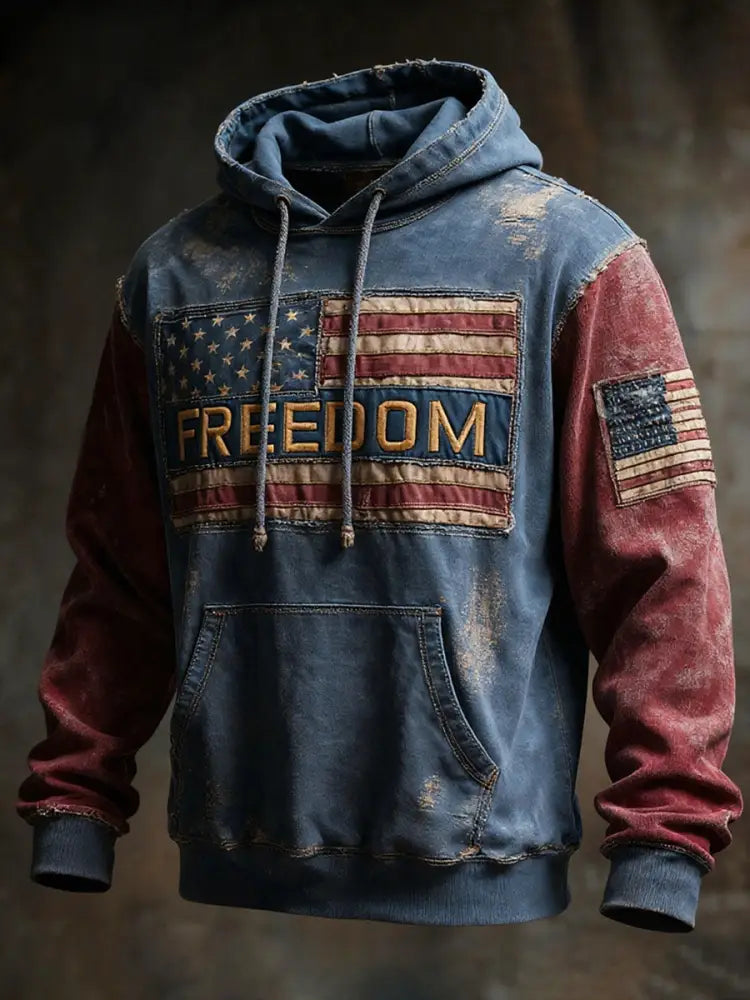Men’s Freedom Printed Casual Hoodie Blue / S