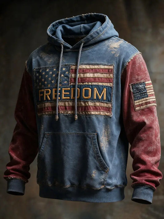 Men’s Freedom Printed Casual Hoodie Blue / S