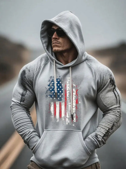 Men’s Freedom Printed Casual Hoodie Light Gray / S